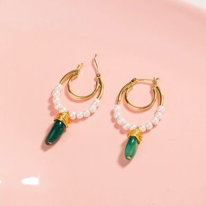 pearl stone dangle jewelry earrings gold drop hoop